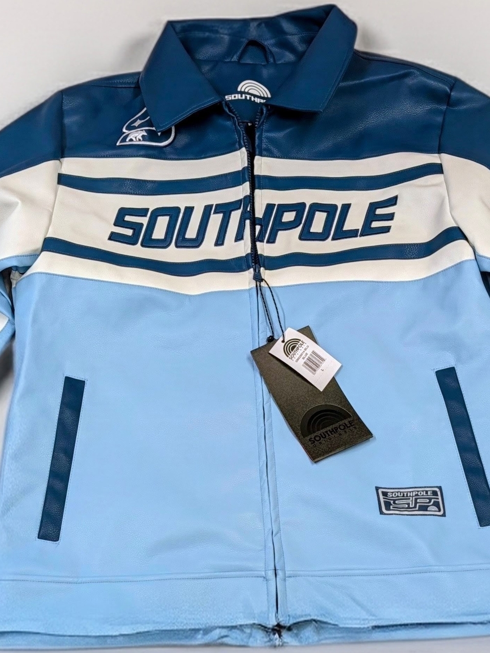 Southpole Men's Blue/White Colorblock Full Zip Jacket Pockets Size L